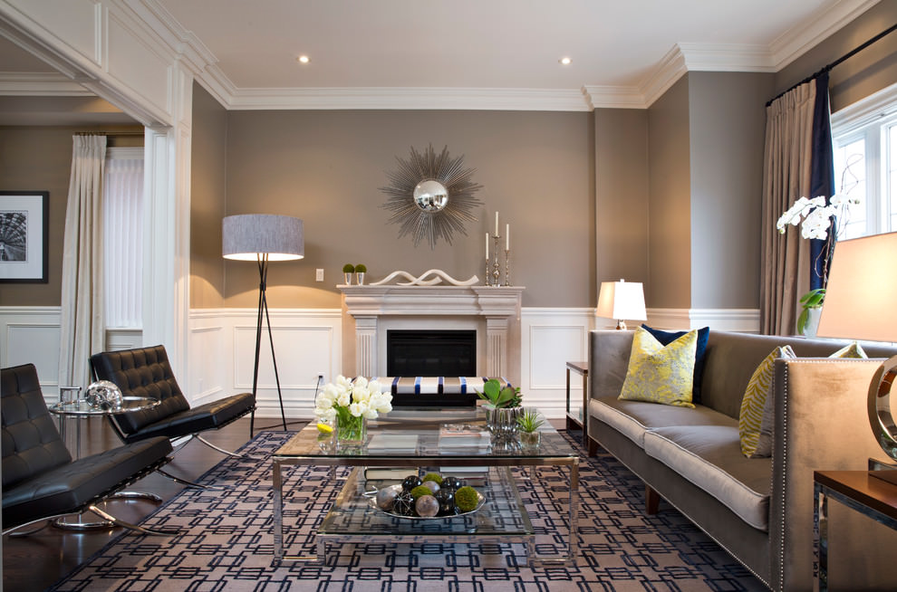 Two-tone walls in a large living room