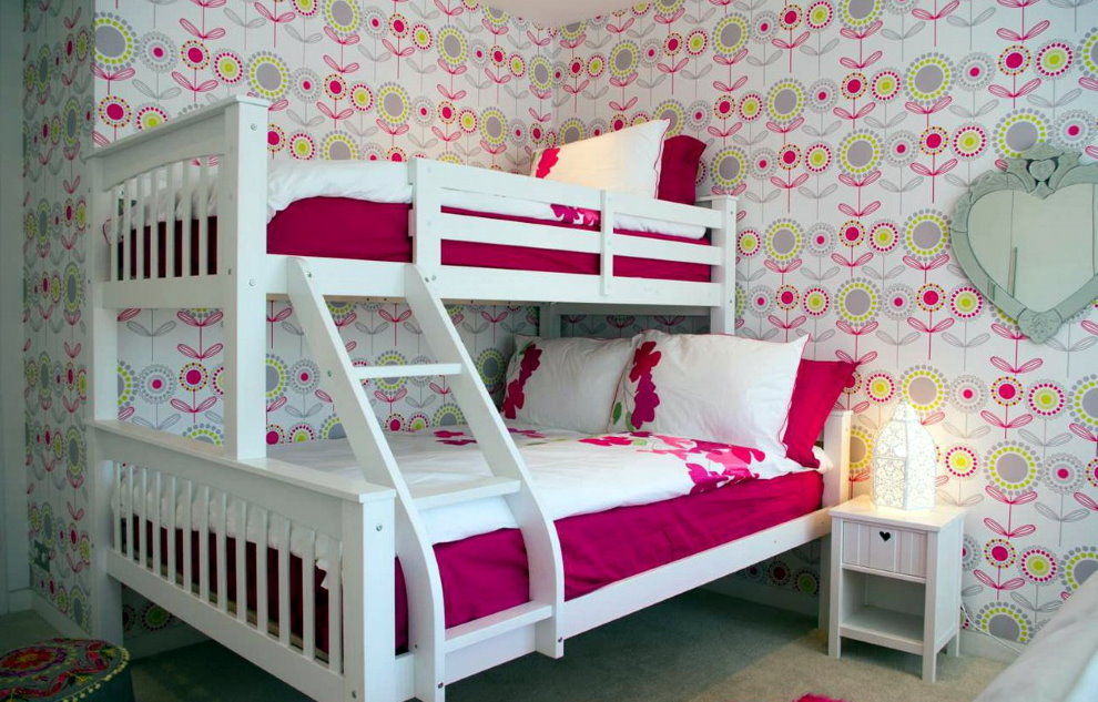 White bunk bed with white wood frame