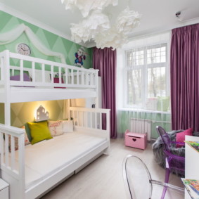 Nursery design with purple curtains