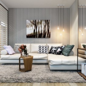 Design of a modern living room with a corner sofa