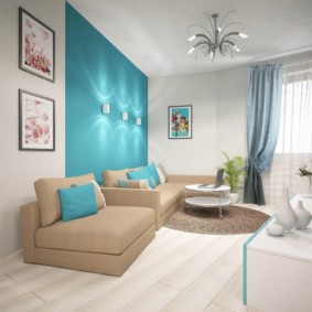 Turquoise wall in the living room interior