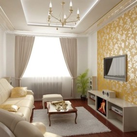 Silk-screen wallpaper in the living room interior