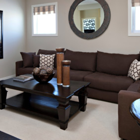 Brown sofa in a bright living room