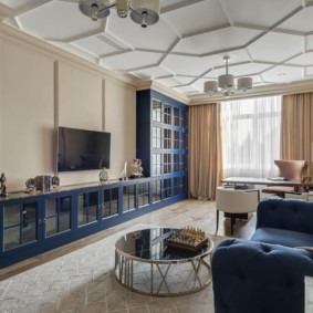 Blue furniture in a modern living room