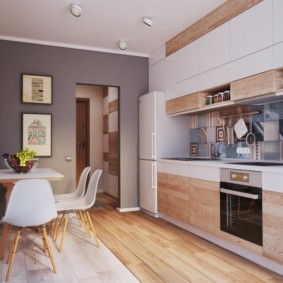 Wooden floor in a spacious kitchen