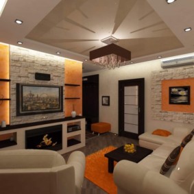 Çok seviyeli tavan ile oturma odası tasarımı