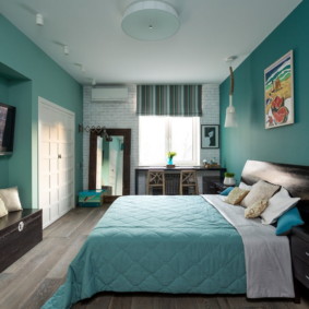 Tyrkysová barva v designu ložnice