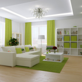 dzīvojamā istaba zaļā dekorā