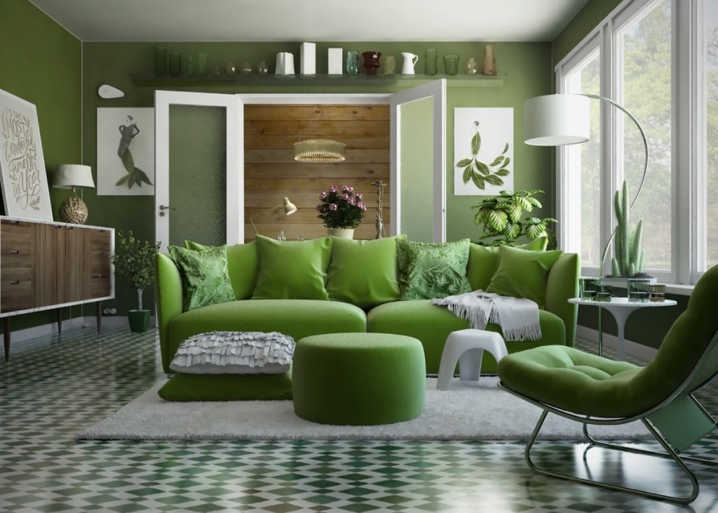 dzīvojamā istaba zaļā krāsā