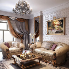 klasikinio stiliaus gyvenamojo kambario interjero idėjos
