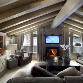 Chalet style living room design photo