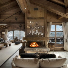 Chalet style living room views photo
