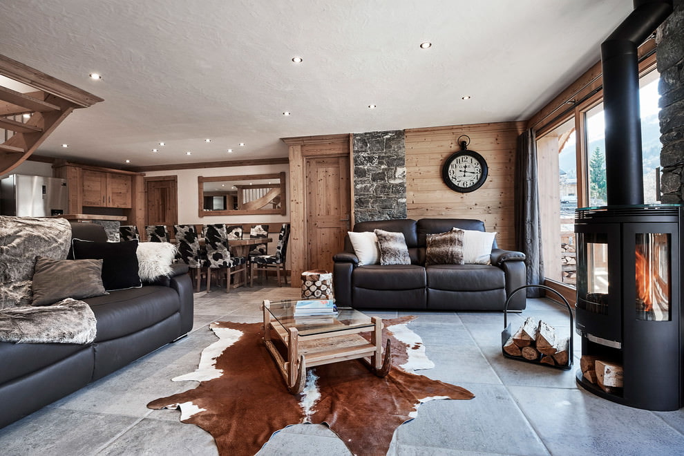 mga ideya ng chalet style living room na dekorasyon