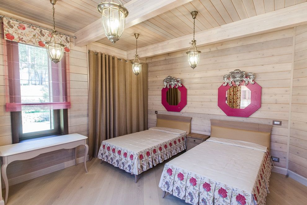 Wooden wall paneling in a country-style children's room