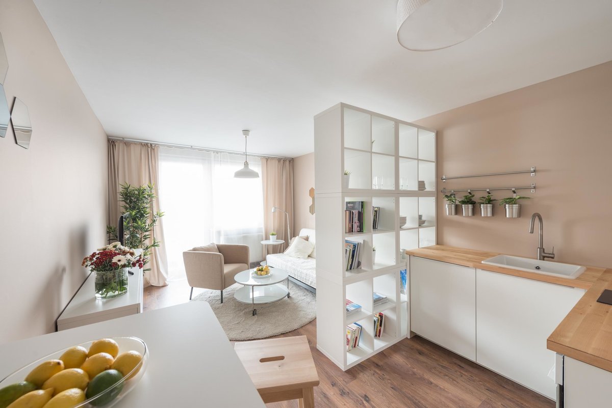 studio apartment of 27 sq m in bright colors