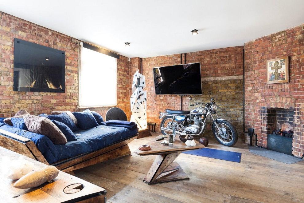 Lobby style motorcycle in the living room