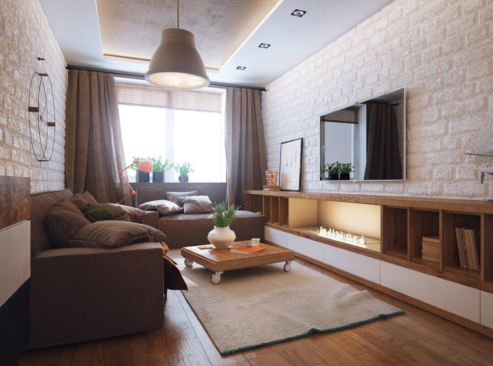 Modern tarzda oturma odasında kahverengi mobilya