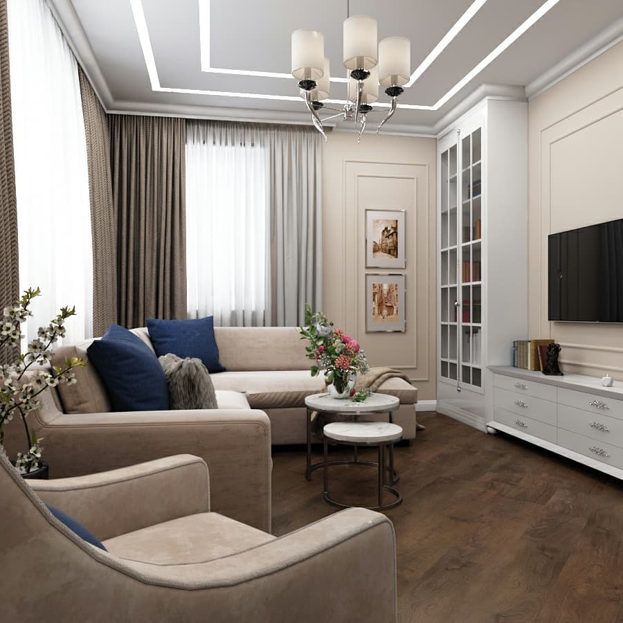 Compact neoclassical living room