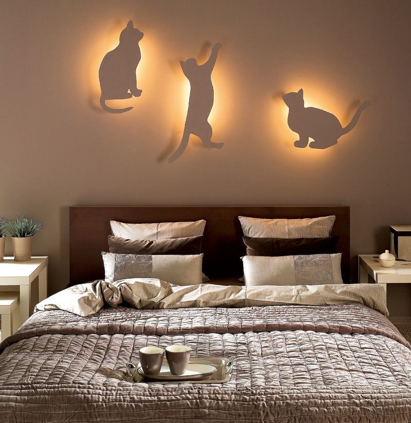 Macska éjjeli lámpák modern stílusú hálószobához