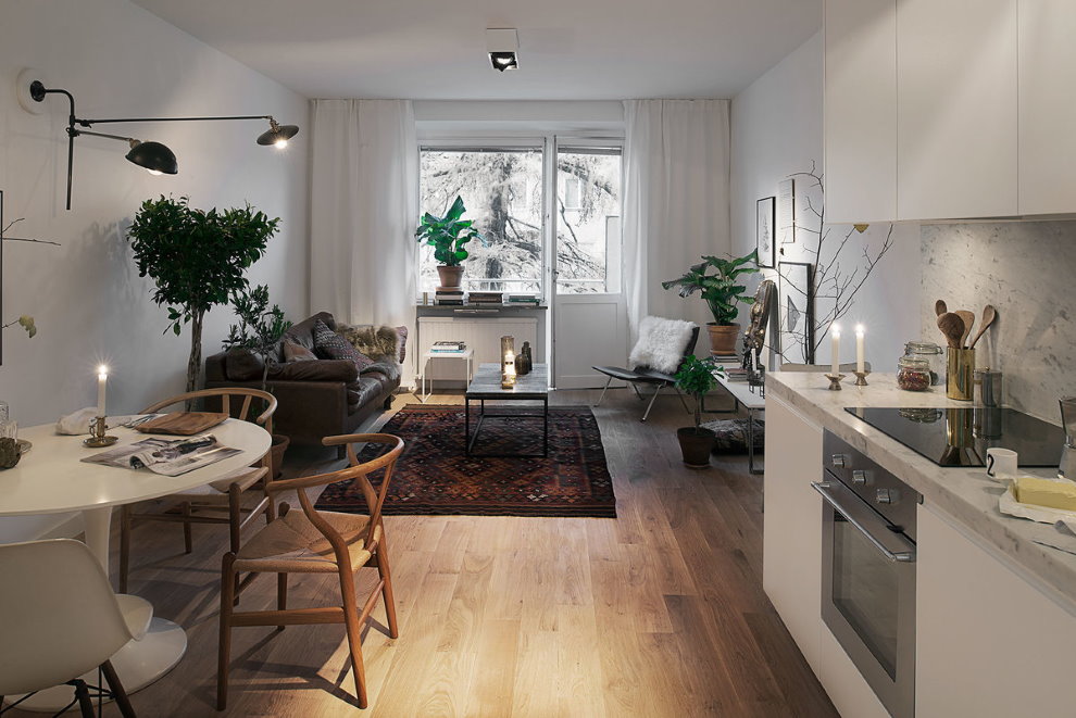 El zonificació d'una habitació en un apartament d'estil escandinau