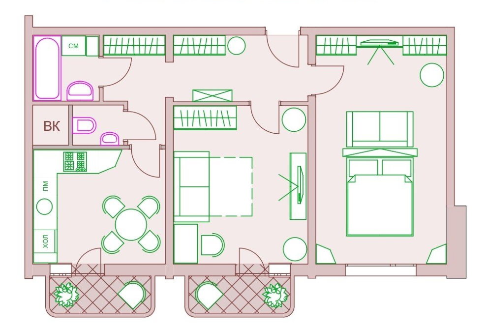 Balkonlu bir dairede mobilya planı