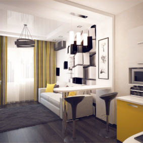disseny d'un apartament d'estudi amb una decoració fotogràfica de 24 m2