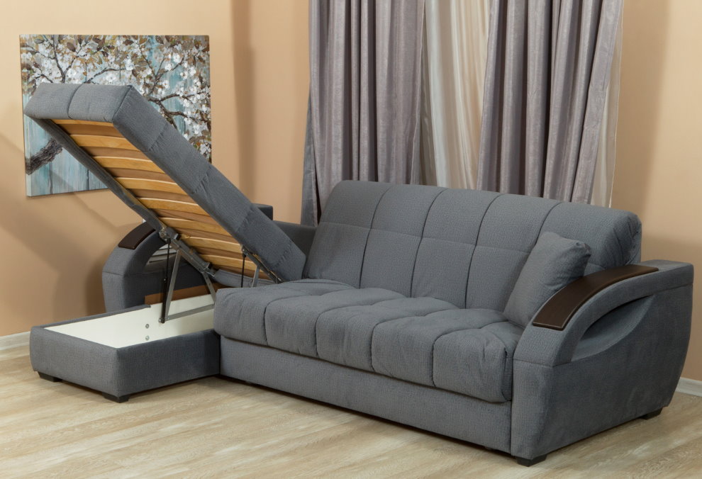 Corner sofa with lifting seat