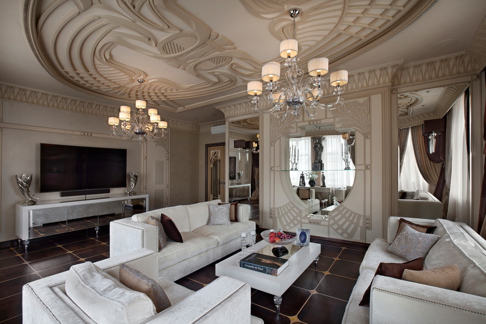 Stucco ceiling in art deco living room