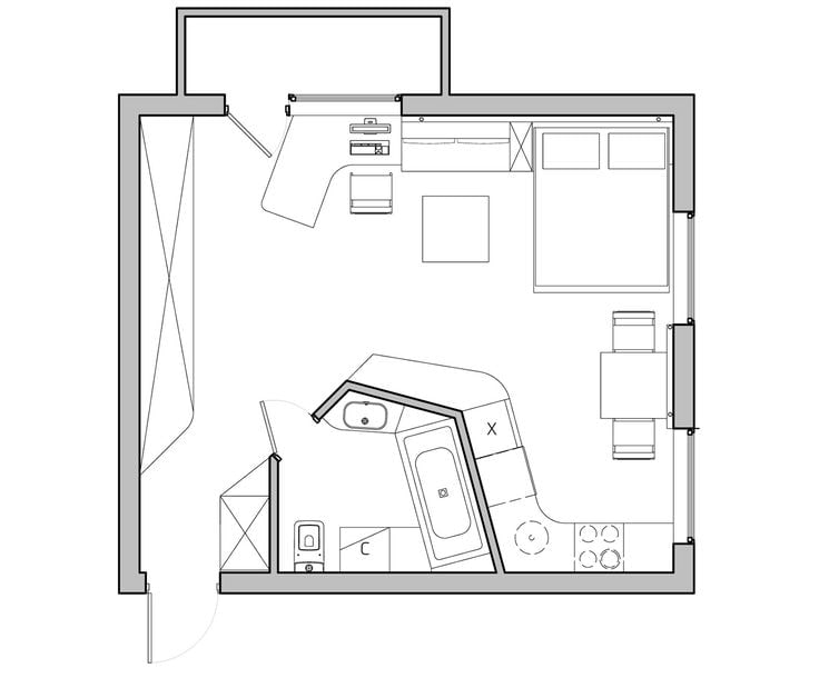 Proiectul unui apartament cu o cameră de planificare gratuită