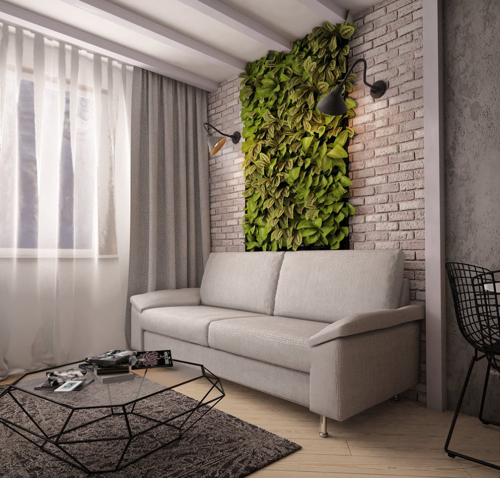 Living wall in the interior of a small living room