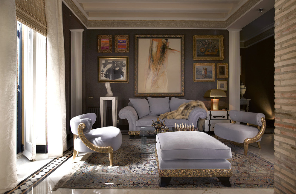 Gilded decor of upholstered furniture in the living room