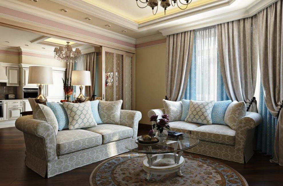 Double neoclassical living room curtains