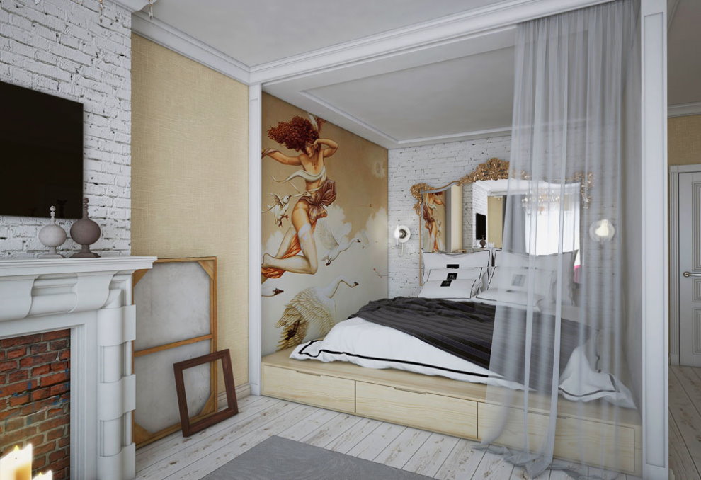 Loc de dormit într-un apartament cu o cameră a unui tânăr
