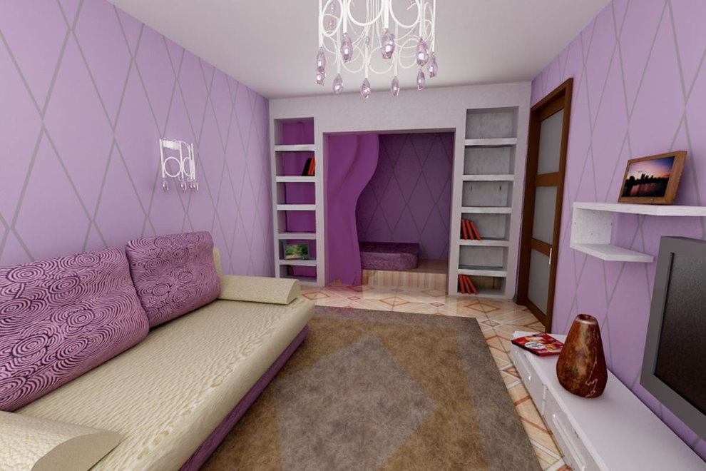 Lilac walls living room interior