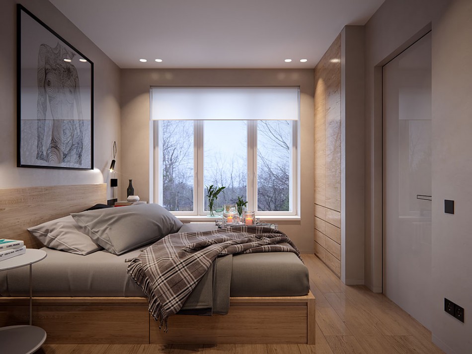 Modern bir dairede rahat yatak odası