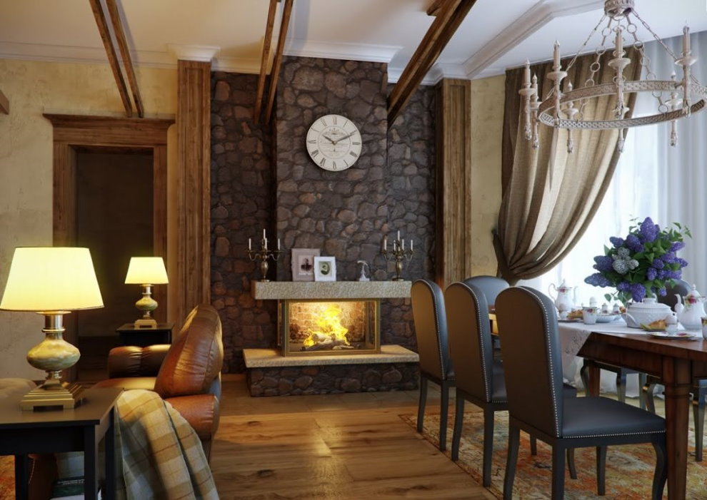 Stone wall decoration in country style living room