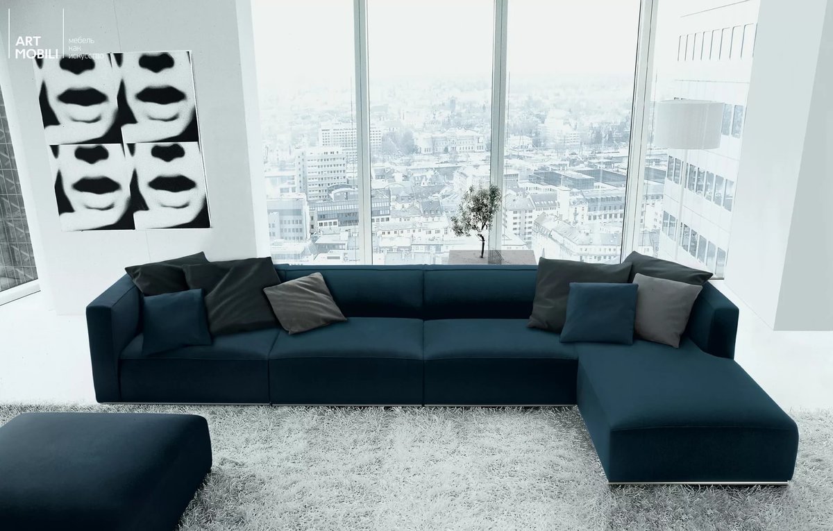 tumši zils dīvāns moderns stils