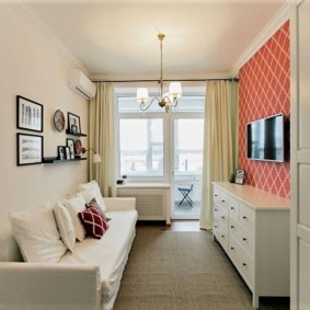 narrow living room in apartment design photo