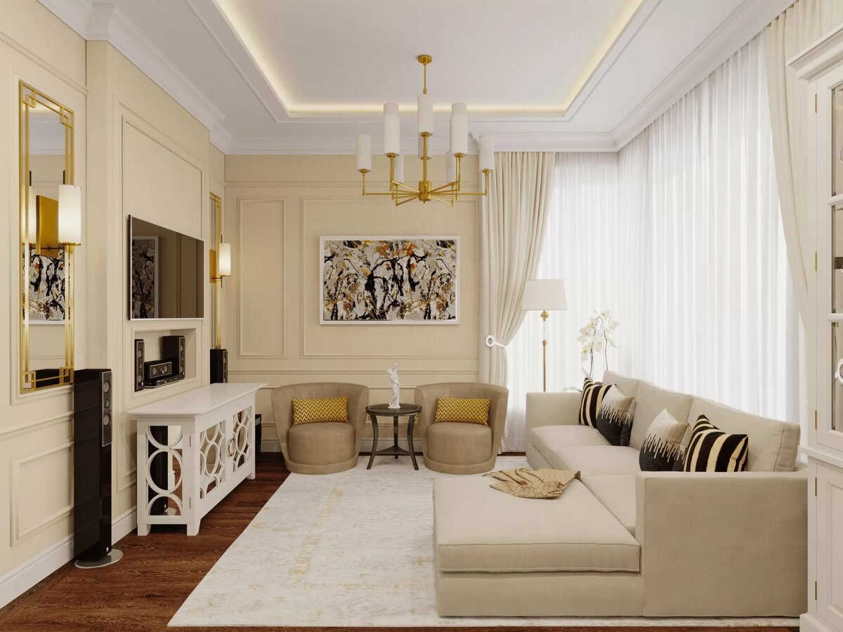 narrow neoclassical lounge