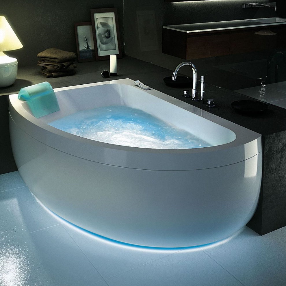 Cornt cast-iron bathtub na may integrated lighting