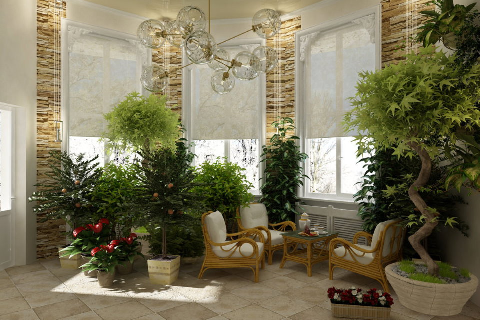 Winter garden in the bay window of a private house