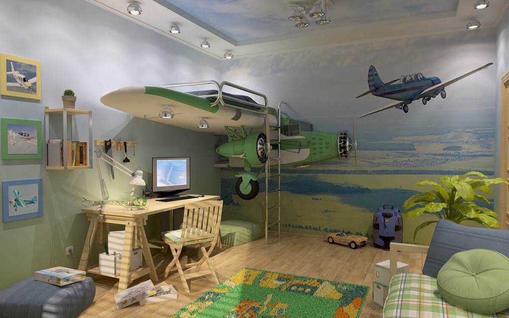 Lit bébé dans une chambre de style aviation