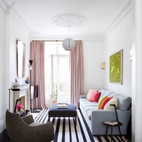 Striped carpet in a small living room