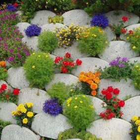 Pat de flori din dale ovale de beton