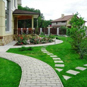Cement pavers on the path to the house