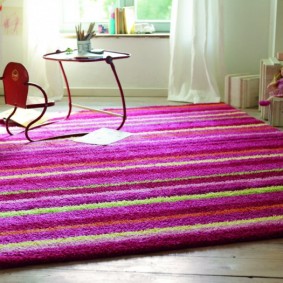 Thick carpet with stripes of different colors