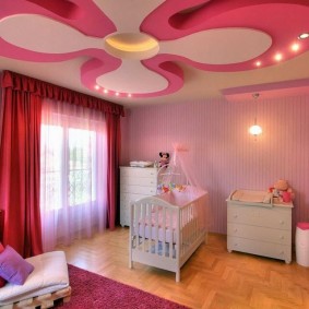 Plafonul cu două niveluri al unei camere pentru copii