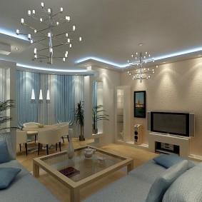 Modern living room design with bay window