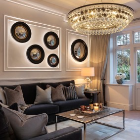 Hall wall decor with round mirrors