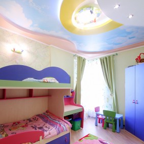 Blue wardrobe in a small children's room